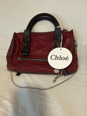NWT Rare Chloe Mini Clutch Bag Similar To Bon Voyage Style Burgundy Brown 9x6